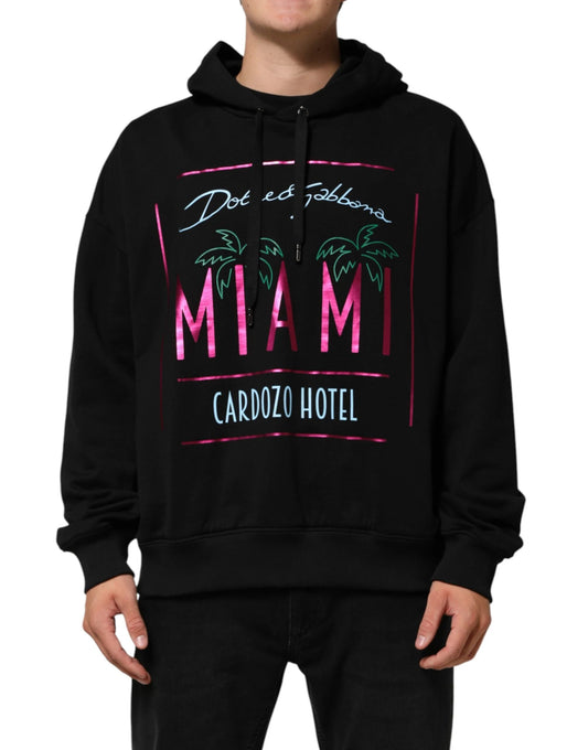 Dolce & Gabbana Black Printed Hooded Men Sweatshirt Sweater by Dolce & Gabbana