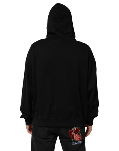 Dolce & Gabbana Black Printed Hooded Men Sweatshirt Sweater by Dolce & Gabbana