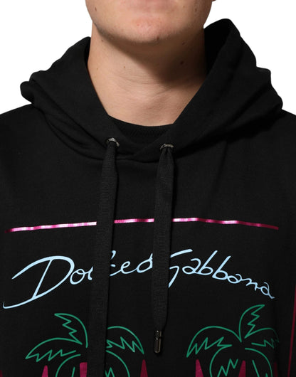 Dolce & Gabbana Black Printed Hooded Men Sweatshirt Sweater by Dolce & Gabbana