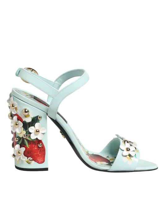 Sandales à talon Dolce & Gabbana en cuir de veau vert menthe à fleurs et clous – LA13041
