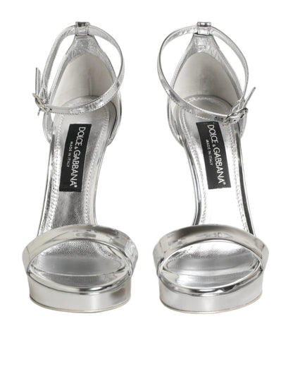 Dolce & Gabbana Silver Leather Platform Keira Sandals Shoes by Dolce & Gabbana