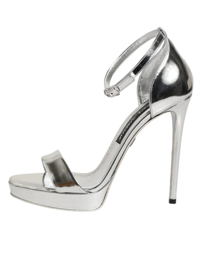 Dolce & Gabbana Silver Leather Platform Keira Sandals Shoes by Dolce & Gabbana