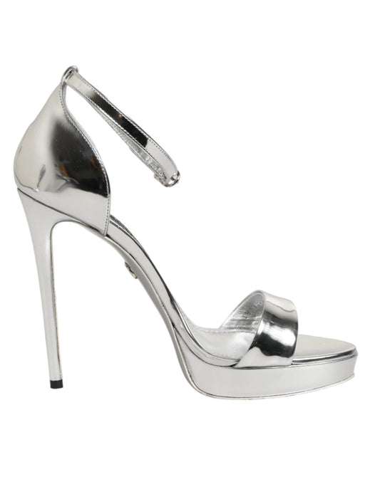Dolce & Gabbana Silver Leather Platform Keira Sandals Shoes by Dolce & Gabbana