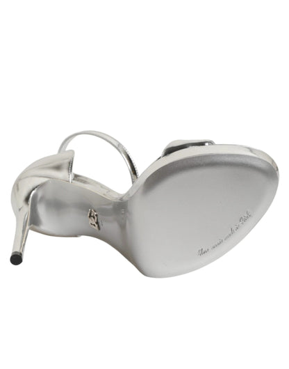 Dolce & Gabbana Silver Leather Platform Keira Sandals Shoes by Dolce & Gabbana