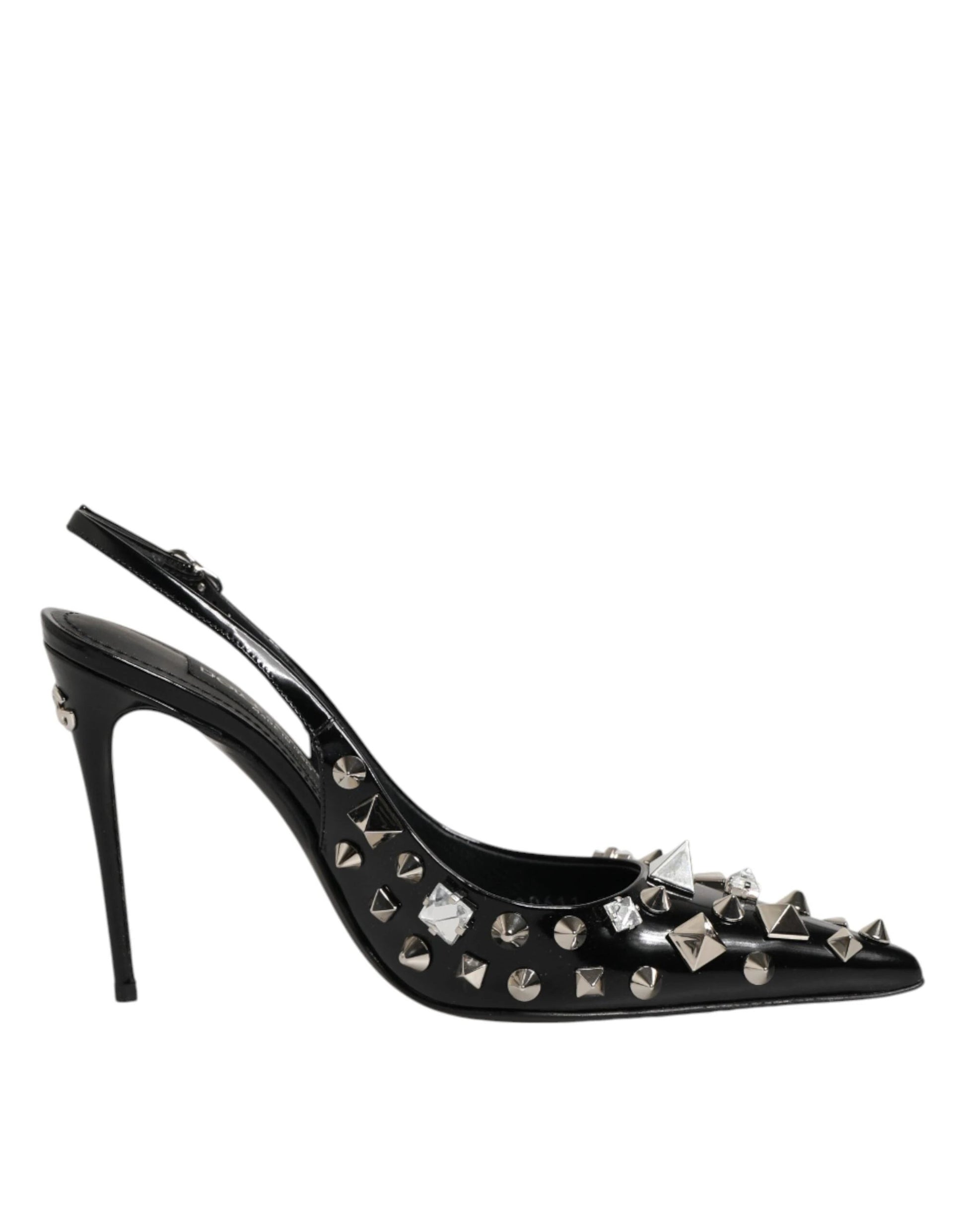 Dolce & Gabbana Black Studded Leather Heels Slingbacks Shoes by Dolce & Gabbana