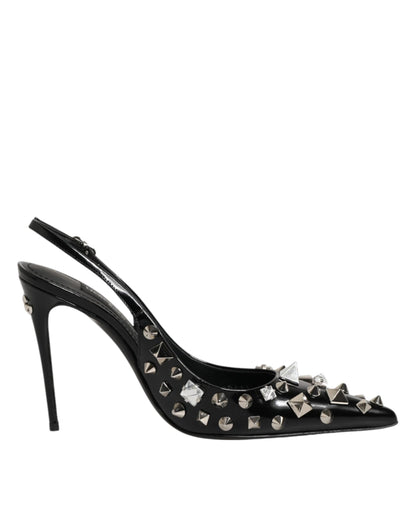 Dolce & Gabbana Black Studded Leather Heels Slingbacks Shoes by Dolce & Gabbana