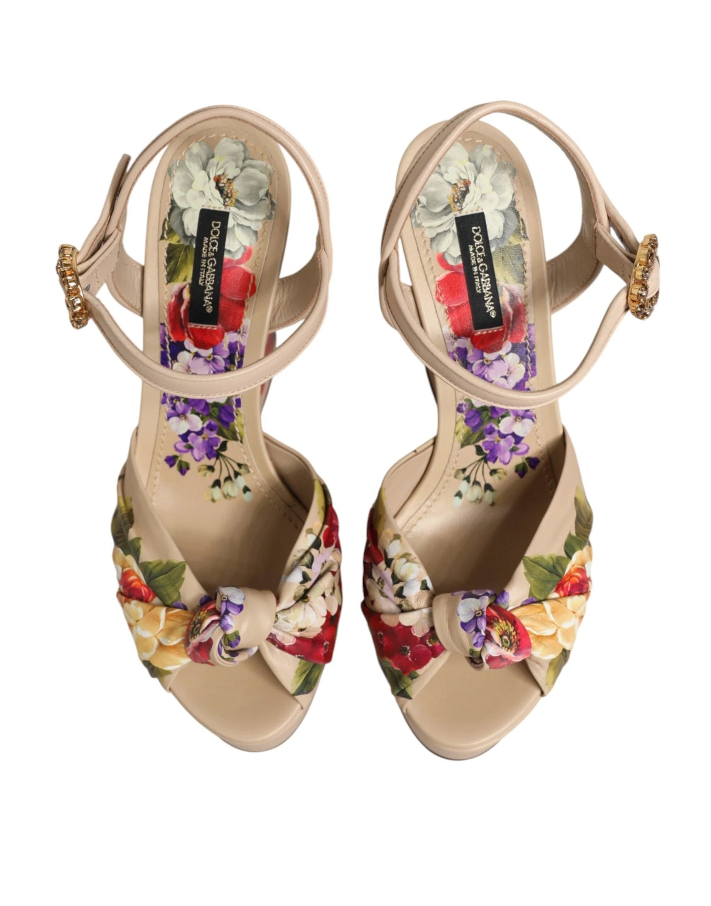 Dolce & Gabbana Beige Floral Ankle Strap Wedge Sandals Shoes by Dolce & Gabbana