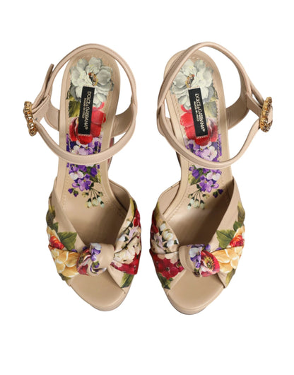 Dolce & Gabbana Beige Floral Ankle Strap Wedge Sandals Shoes by Dolce & Gabbana