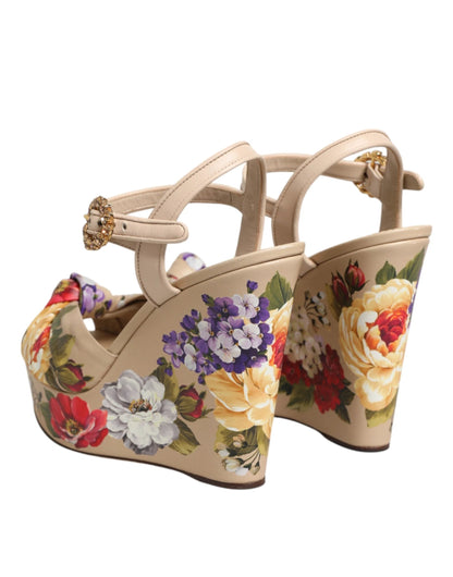 Dolce & Gabbana Beige Floral Ankle Strap Wedge Sandals Shoes by Dolce & Gabbana