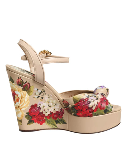 Dolce & Gabbana Beige Floral Ankle Strap Wedge Sandals Shoes by Dolce & Gabbana