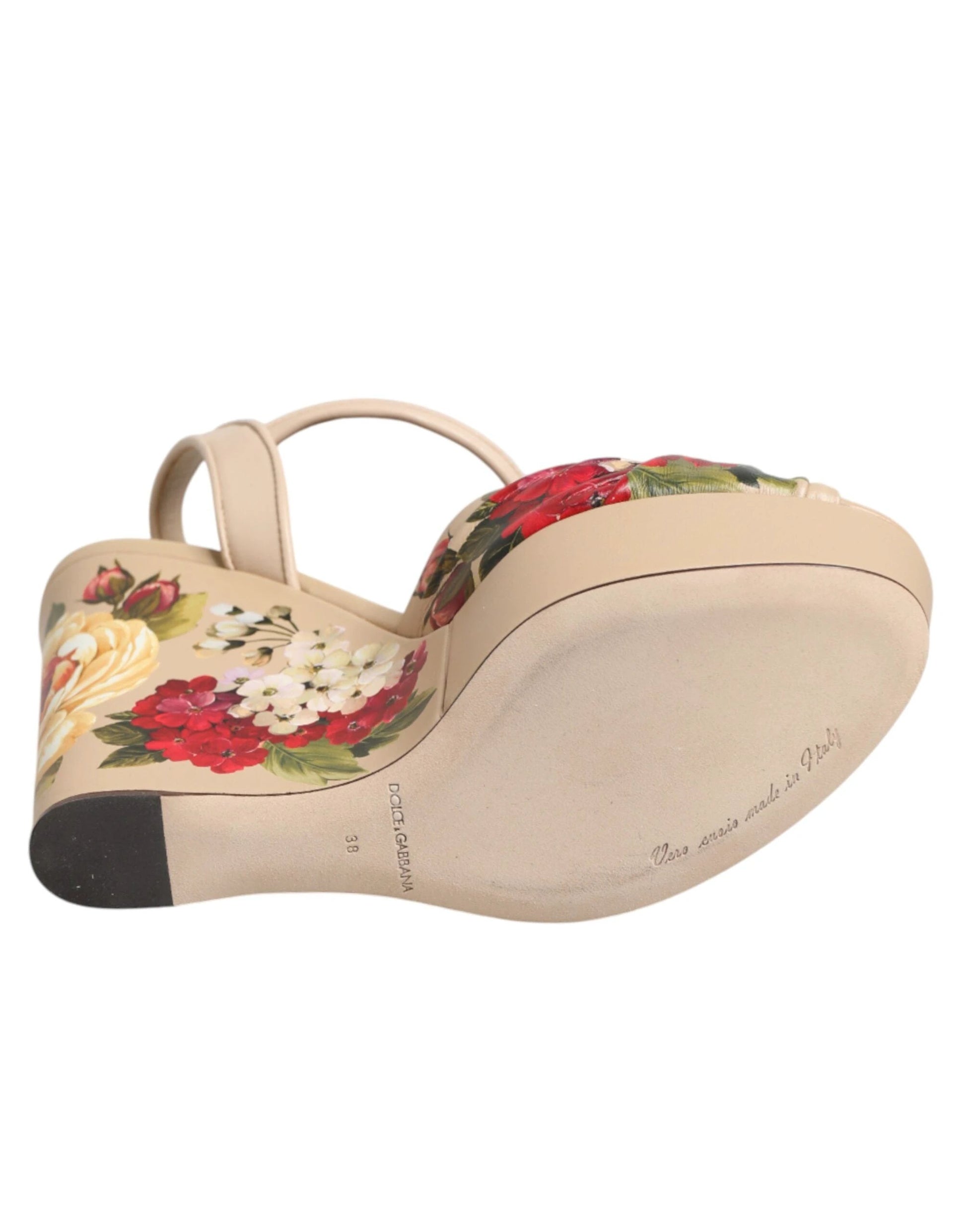 Dolce & Gabbana Beige Floral Ankle Strap Wedge Sandals Shoes by Dolce & Gabbana