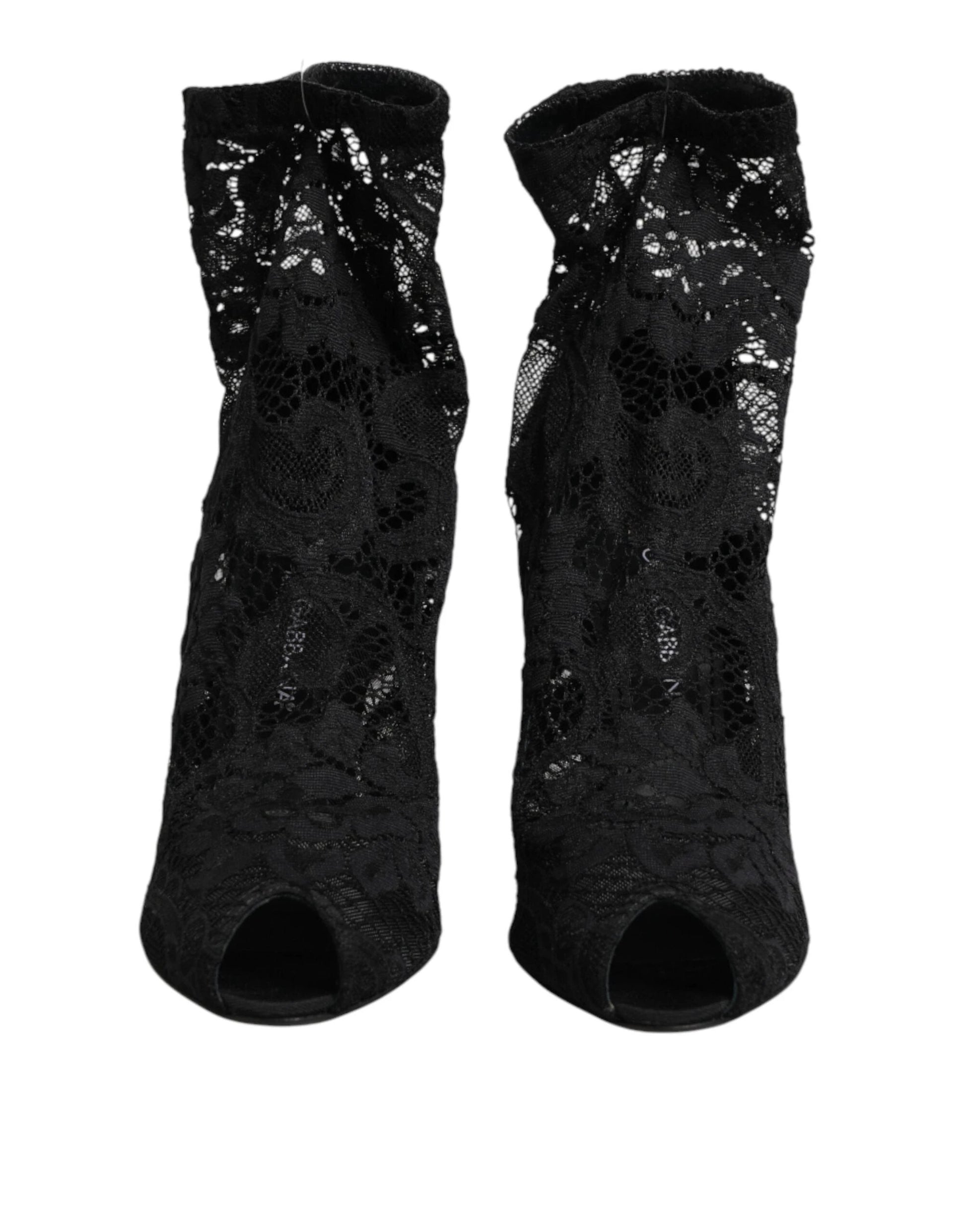 Dolce & Gabbana Black Stretch Taormina Lace Boots Shoes by Dolce & Gabbana
