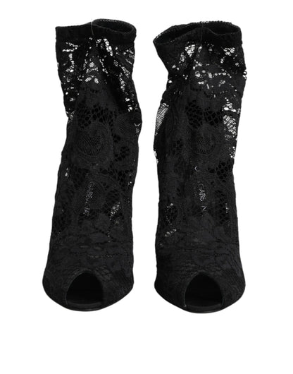 Dolce & Gabbana Black Stretch Taormina Lace Boots Shoes by Dolce & Gabbana