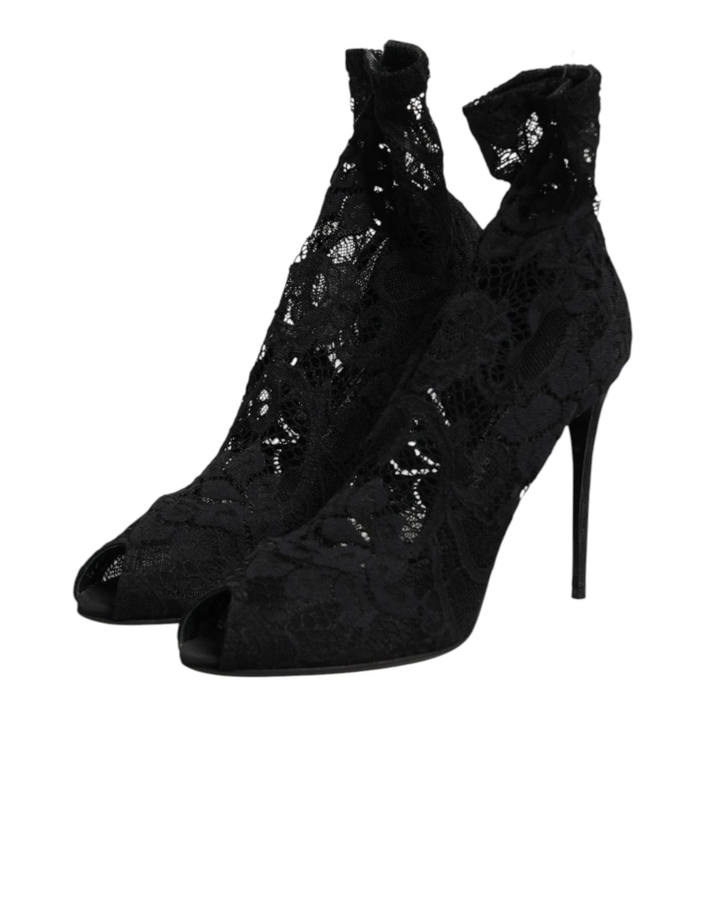 Dolce & Gabbana Black Stretch Taormina Lace Boots Shoes by Dolce & Gabbana