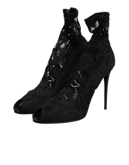 Dolce & Gabbana Black Stretch Taormina Lace Boots Shoes by Dolce & Gabbana