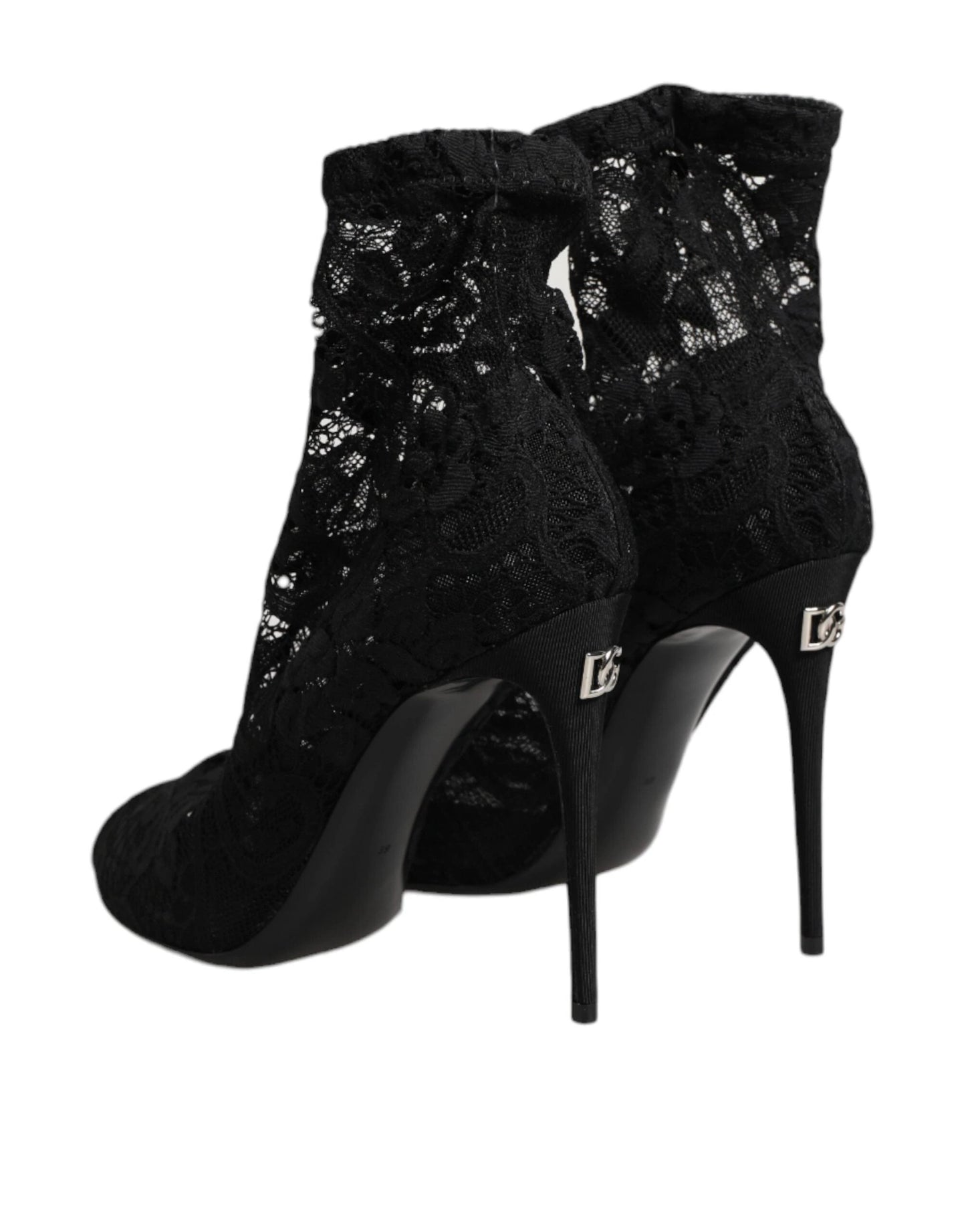 Dolce & Gabbana Black Stretch Taormina Lace Boots Shoes by Dolce & Gabbana