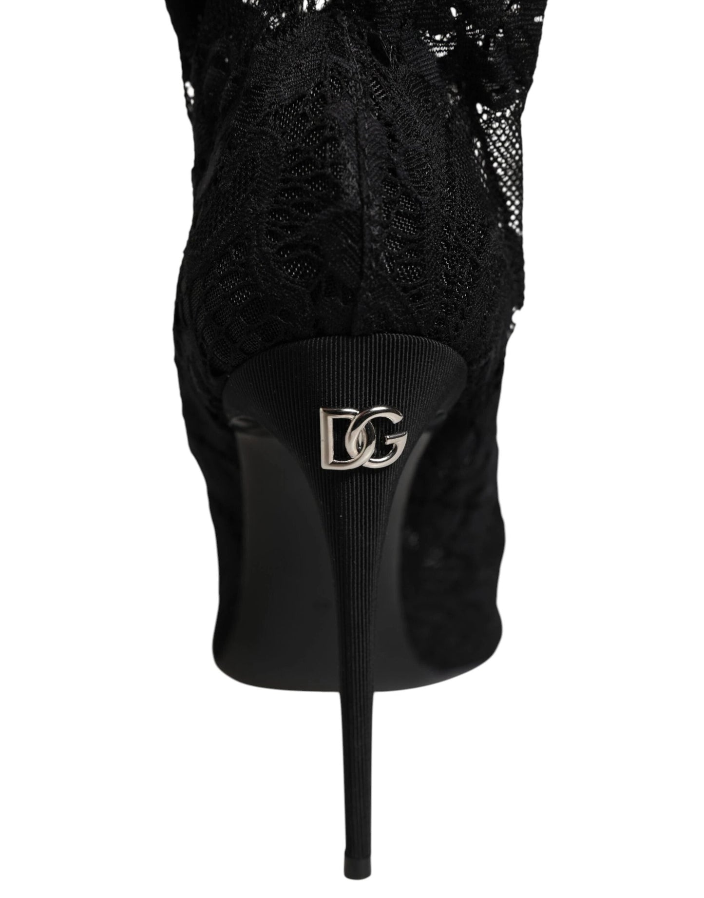 Dolce & Gabbana Black Stretch Taormina Lace Boots Shoes by Dolce & Gabbana