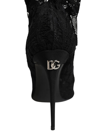 Dolce & Gabbana Black Stretch Taormina Lace Boots Shoes by Dolce & Gabbana