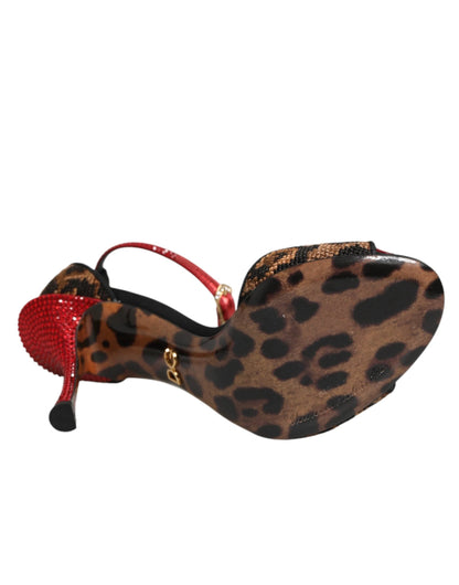 Dolce & Gabbana Brown Leopard Crystal Roses Sandals Shoes by Dolce & Gabbana