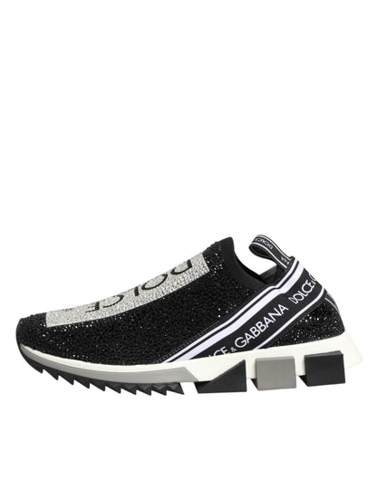 Dolce & Gabbana Black Silver Slip On Sorrento Sneakers Shoes