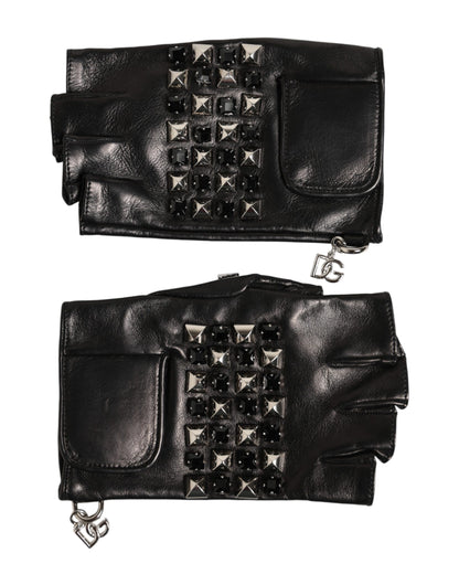 Mitaines Dolce & Gabbana homme cloutées en cuir d'agneau noir – LB30273