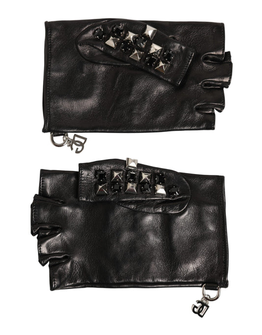 Mitaines Dolce & Gabbana homme cloutées en cuir d'agneau noir – LB30273