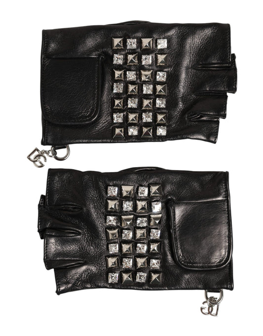 Mitaines Dolce & Gabbana homme cloutées en cuir d'agneau noir – LB30274