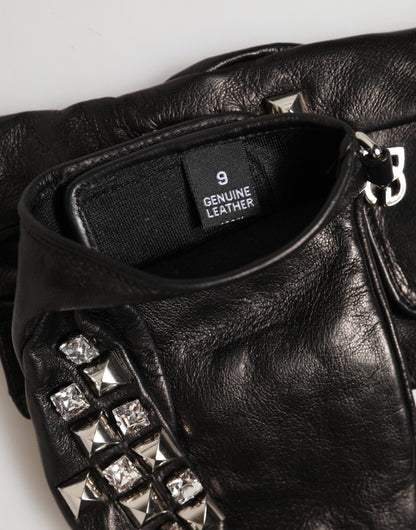 Mitaines Dolce & Gabbana homme cloutées en cuir d'agneau noir – LB30274