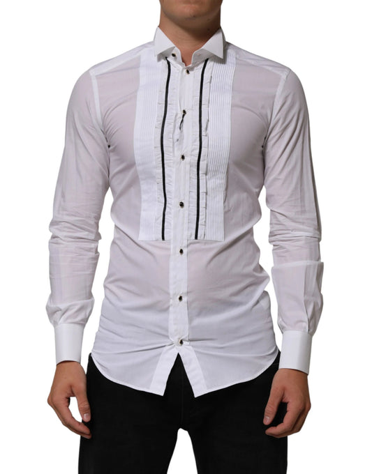 Dolce & Gabbana White Cotton Collared Long Sleeve GOLD Dress Shirt by Dolce & Gabbana