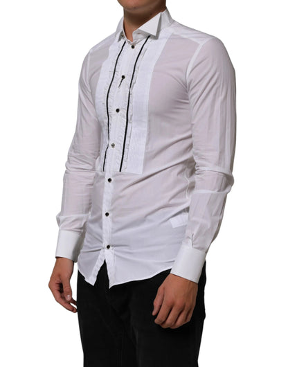 Dolce & Gabbana White Cotton Collared Long Sleeve GOLD Dress Shirt by Dolce & Gabbana