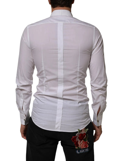Dolce & Gabbana White Cotton Collared Long Sleeve GOLD Dress Shirt by Dolce & Gabbana