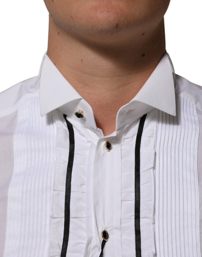 Dolce & Gabbana White Cotton Collared Long Sleeve GOLD Dress Shirt by Dolce & Gabbana