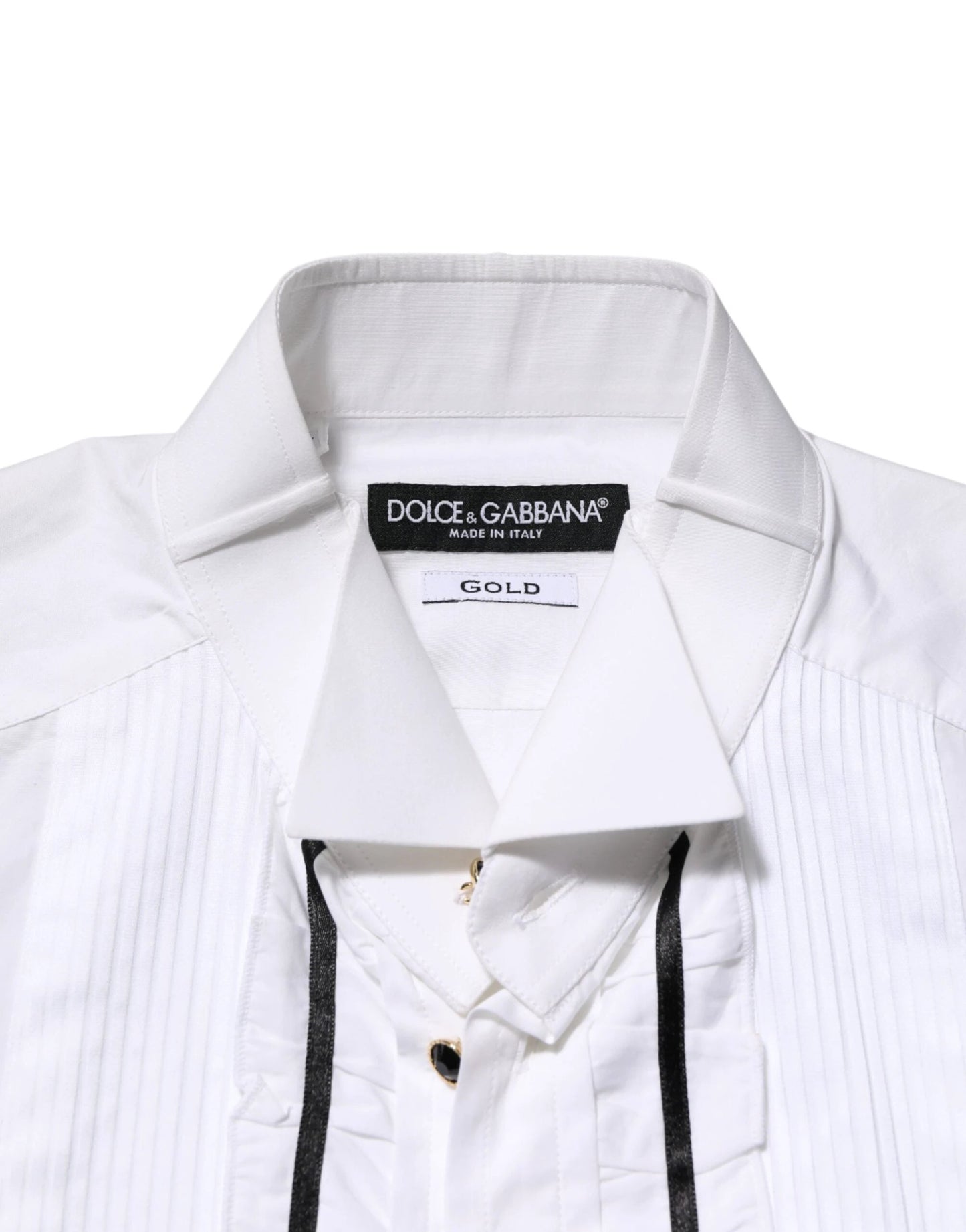 Dolce & Gabbana White Cotton Collared Long Sleeve GOLD Dress Shirt by Dolce & Gabbana