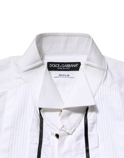 Dolce & Gabbana White Cotton Collared Long Sleeve GOLD Dress Shirt by Dolce & Gabbana