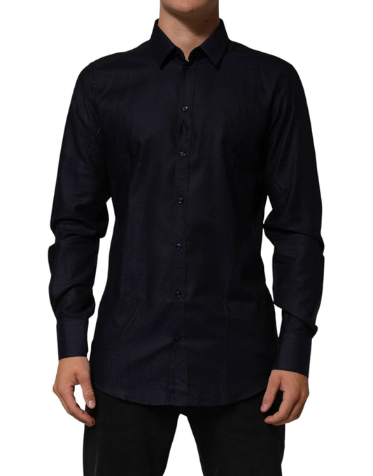 Dolce & Gabbana Blue Cotton Collared Long Sleeve GOLD Men Dress Shirt by Dolce & Gabbana
