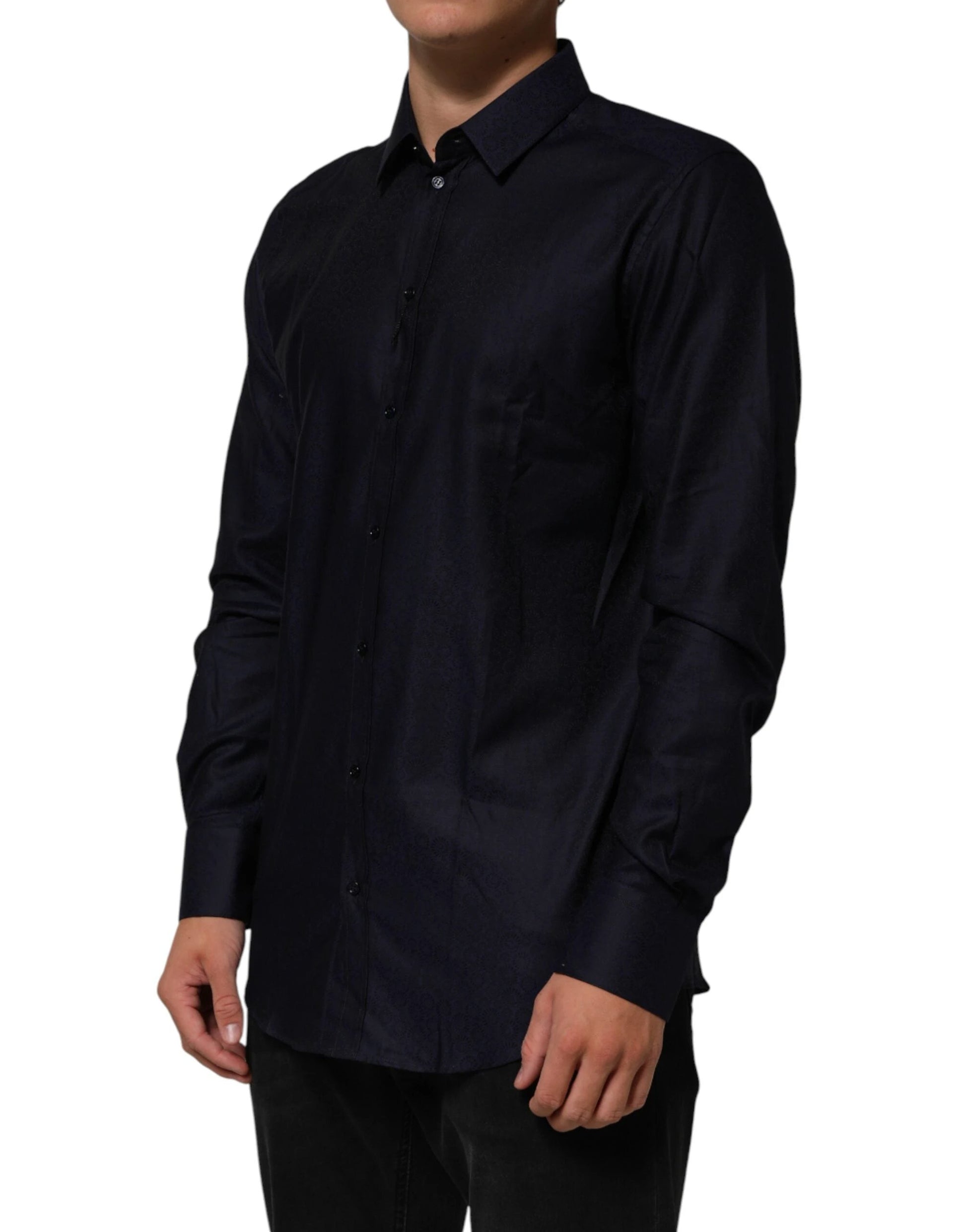 Dolce & Gabbana Blue Cotton Collared Long Sleeve GOLD Men Dress Shirt by Dolce & Gabbana