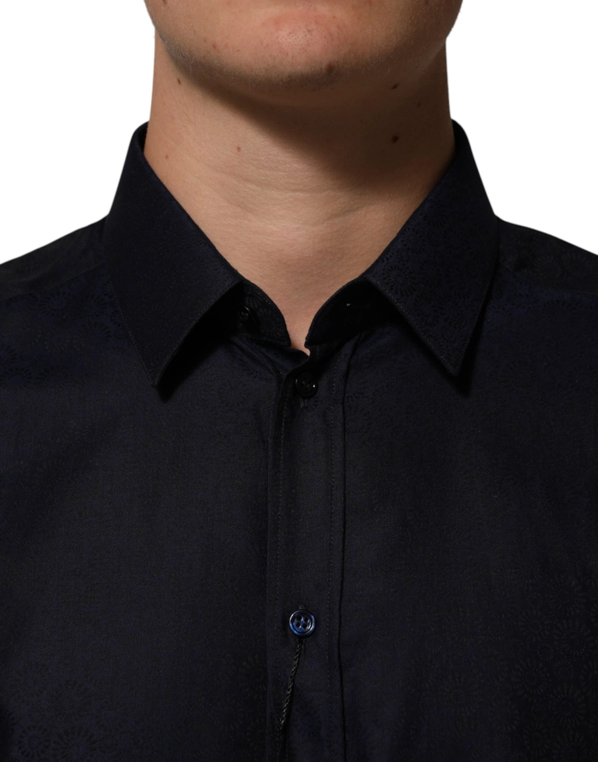 Dolce & Gabbana Blue Cotton Collared Long Sleeve GOLD Men Dress Shirt by Dolce & Gabbana