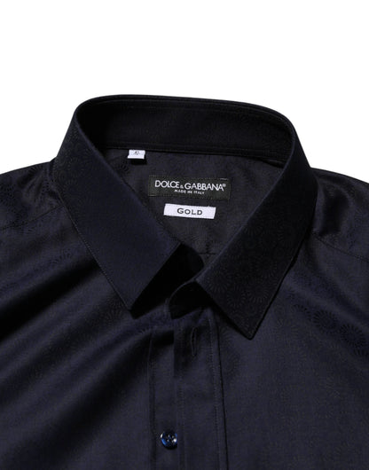 Dolce & Gabbana Blue Cotton Collared Long Sleeve GOLD Men Dress Shirt by Dolce & Gabbana