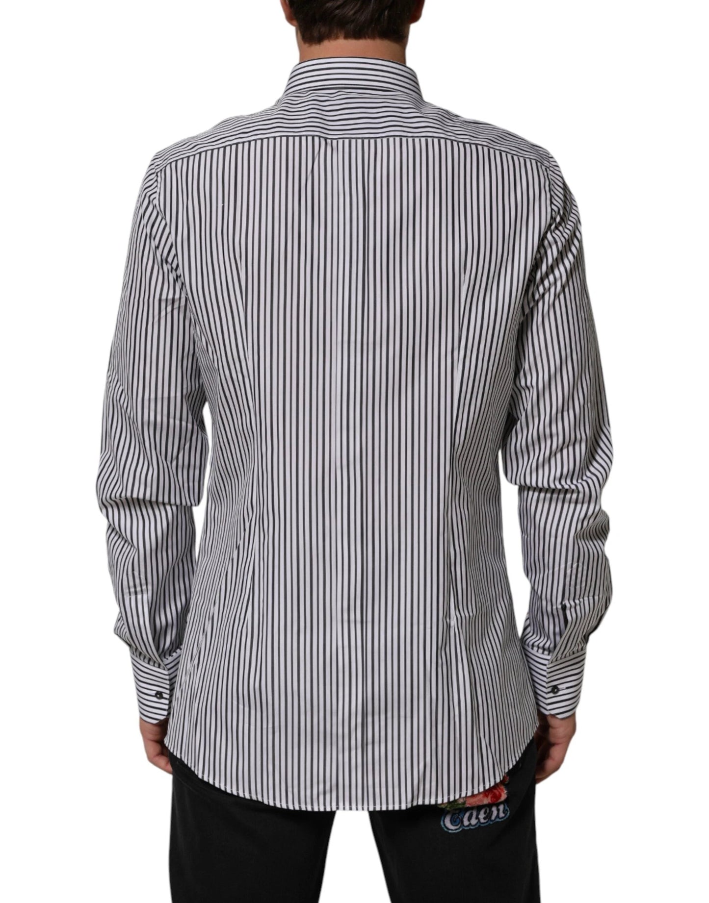 Dolce & Gabbana Black White Stripes Men GOLD Dress Shirt by Dolce & Gabbana