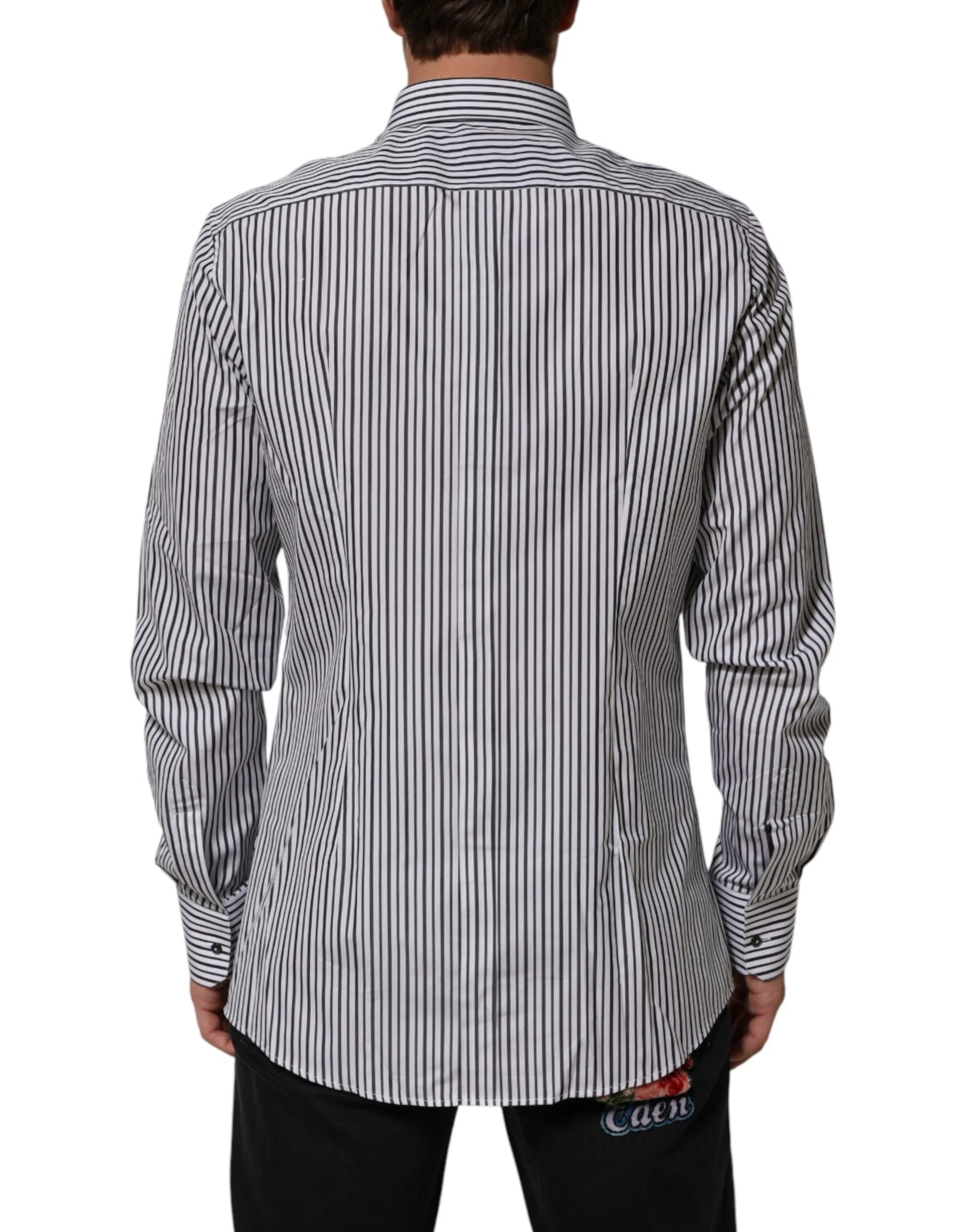 Dolce & Gabbana Black White Stripes Men GOLD Dress Shirt by Dolce & Gabbana