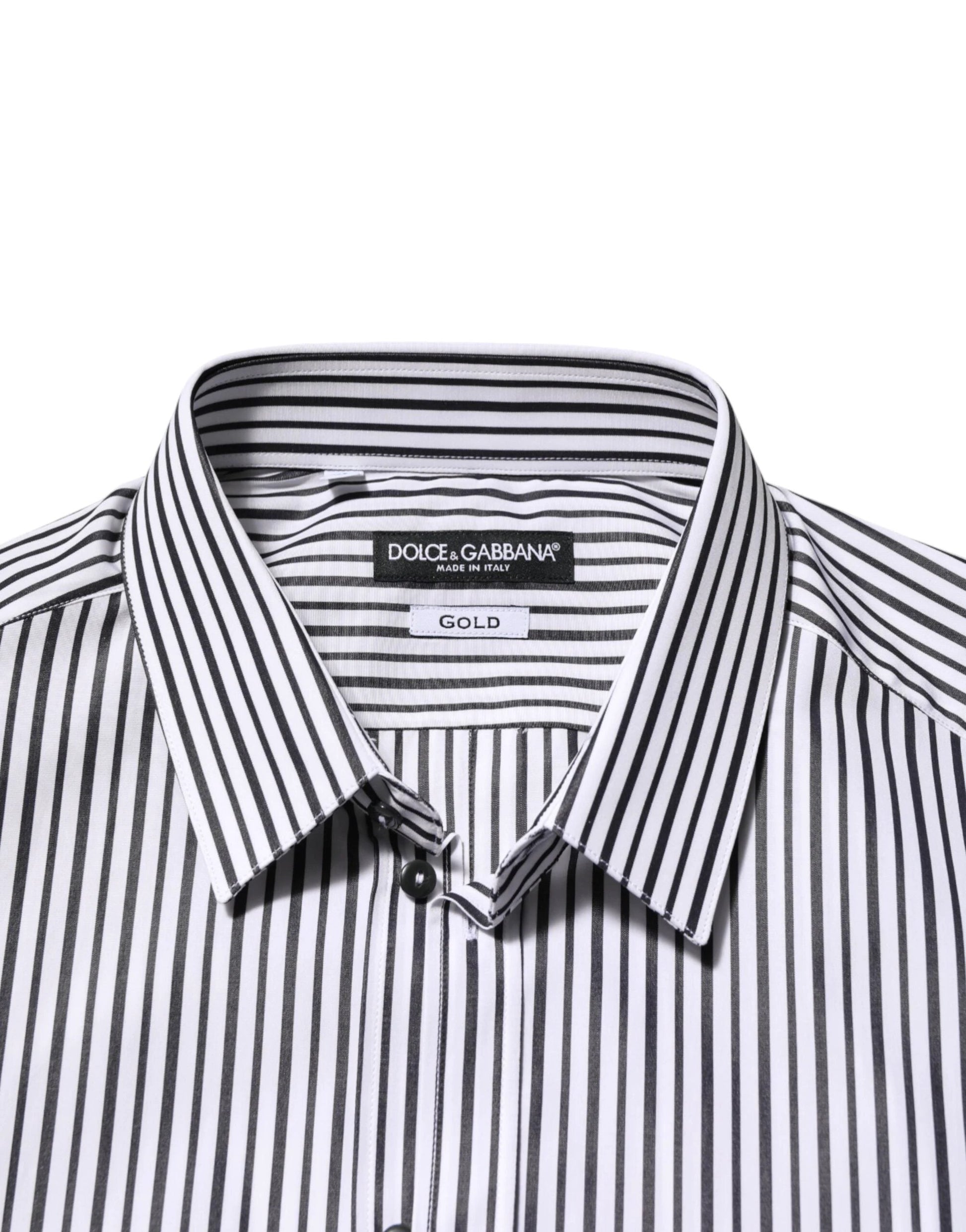 Dolce & Gabbana Black White Stripes Men GOLD Dress Shirt by Dolce & Gabbana