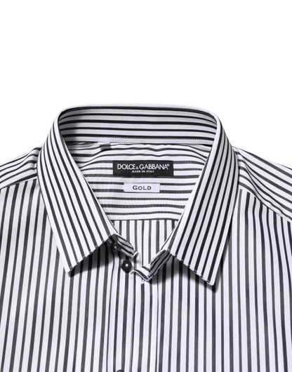 Dolce & Gabbana Black White Stripes Men GOLD Dress Shirt by Dolce & Gabbana