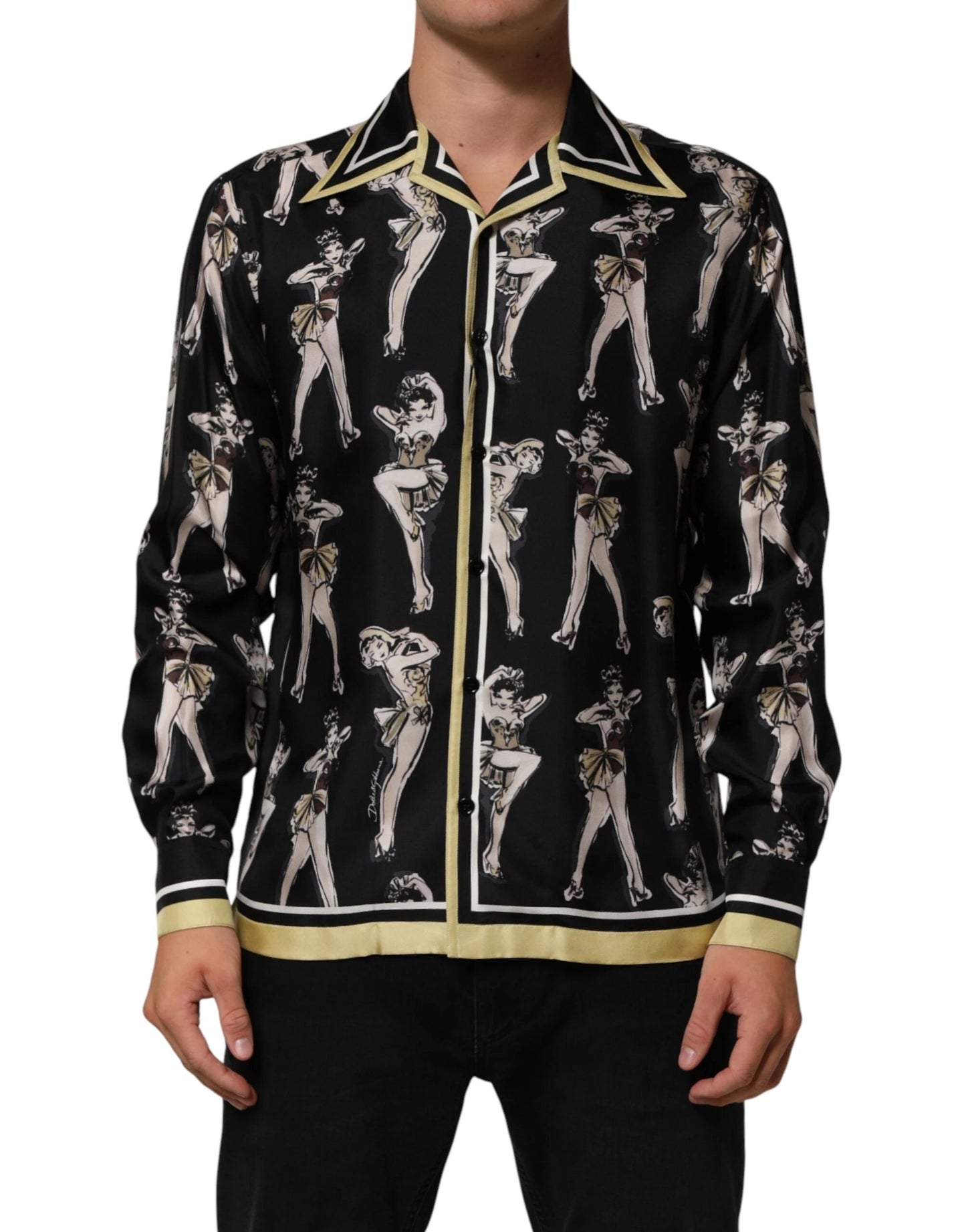 Dolce & Gabbana Black Silk Pin Up Printed Button Down Shirt by Dolce & Gabbana