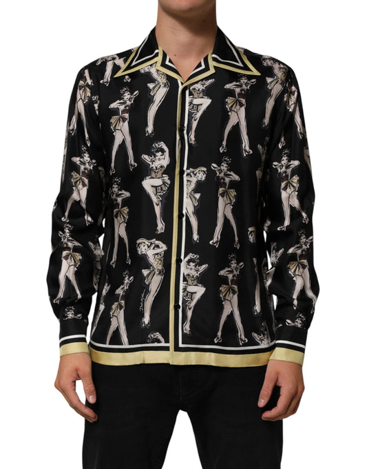 Dolce & Gabbana Black Silk Pin Up Printed Button Down Shirt by Dolce & Gabbana