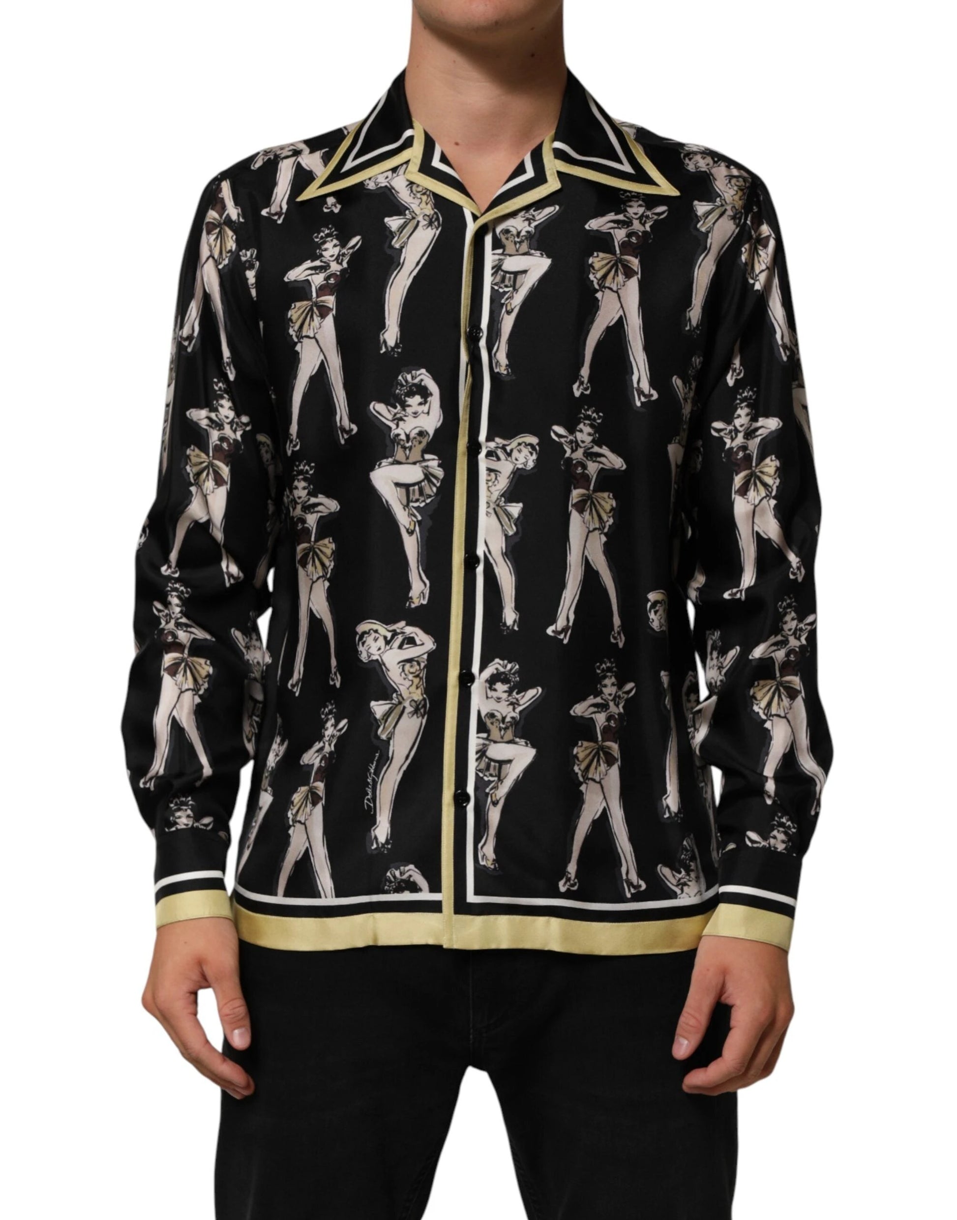 Dolce & Gabbana Black Silk Pin Up Printed Button Down Shirt by Dolce & Gabbana