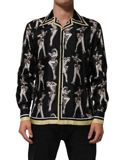 Dolce & Gabbana Black Silk Pin Up Printed Button Down Shirt by Dolce & Gabbana