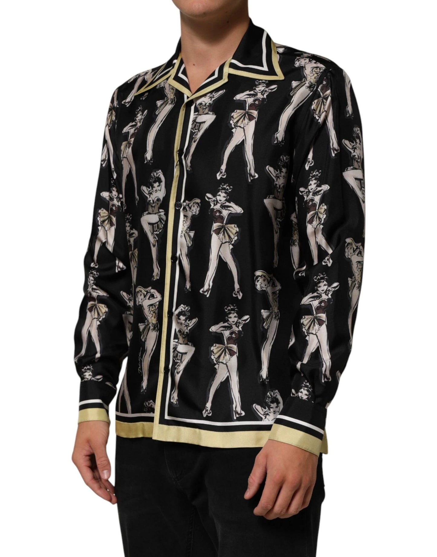 Dolce & Gabbana Black Silk Pin Up Printed Button Down Shirt by Dolce & Gabbana