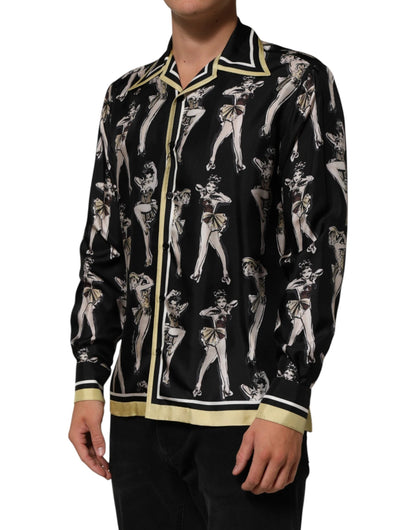 Dolce & Gabbana Black Silk Pin Up Printed Button Down Shirt by Dolce & Gabbana