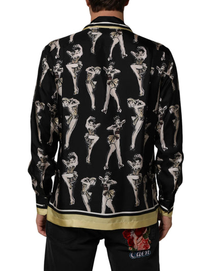 Dolce & Gabbana Black Silk Pin Up Printed Button Down Shirt by Dolce & Gabbana
