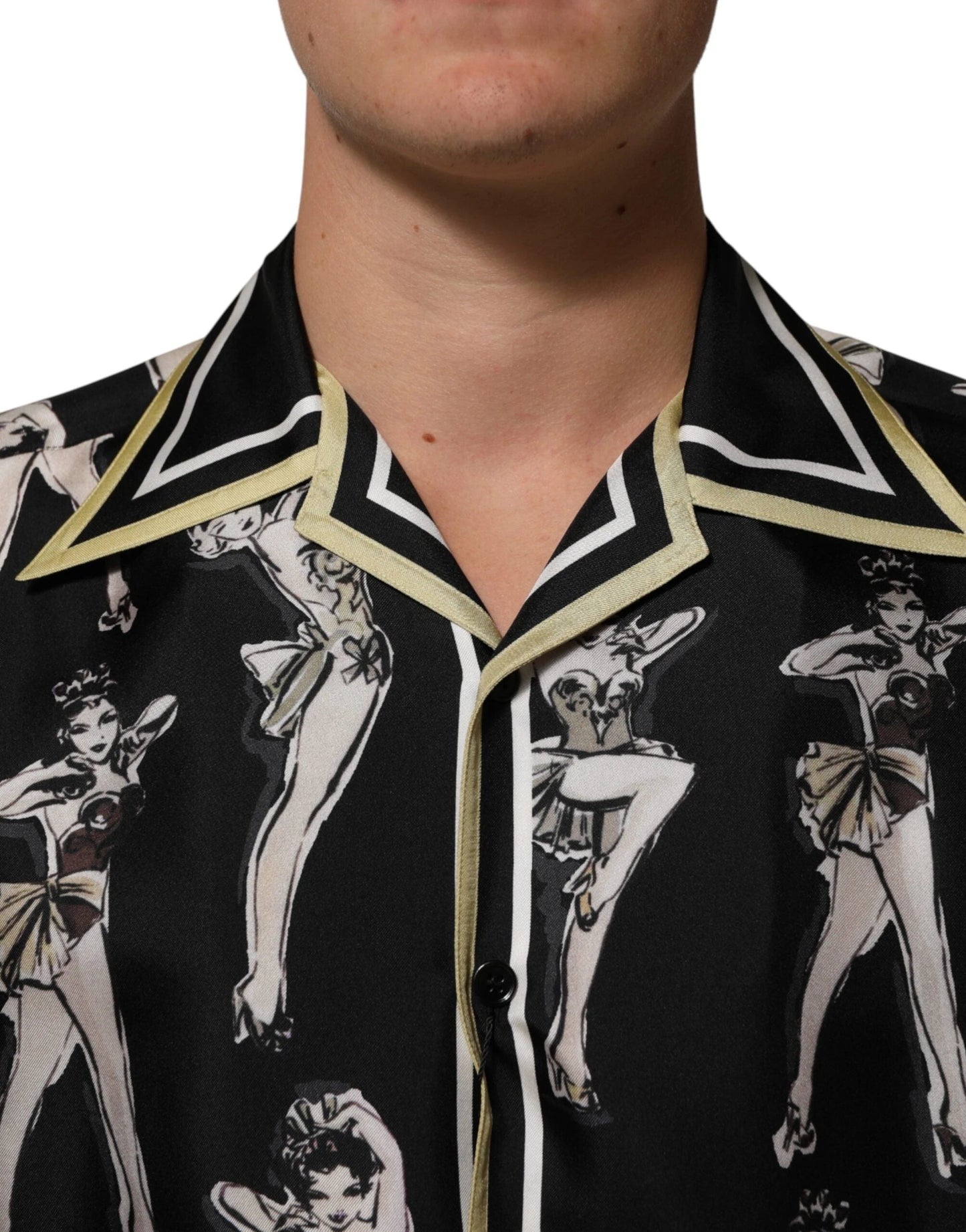 Dolce & Gabbana Black Silk Pin Up Printed Button Down Shirt by Dolce & Gabbana